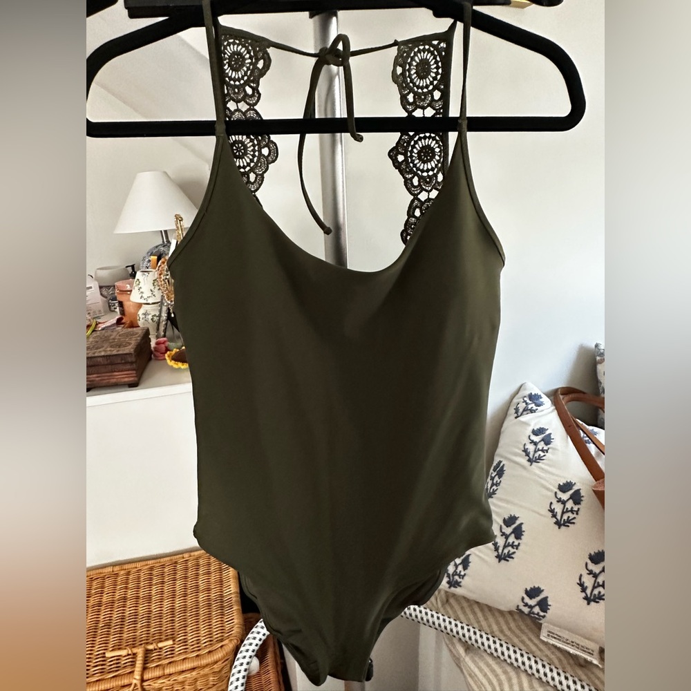 Aerie Olive Green suit with Lace Detail